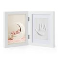 Chuckle Baby Hand and Footprint Kit - White Wooden Photo Frame (Fits 5x7 Pictures) with Air-Drying Clay, Roller and Instructions - Newborn Keepsake Gift