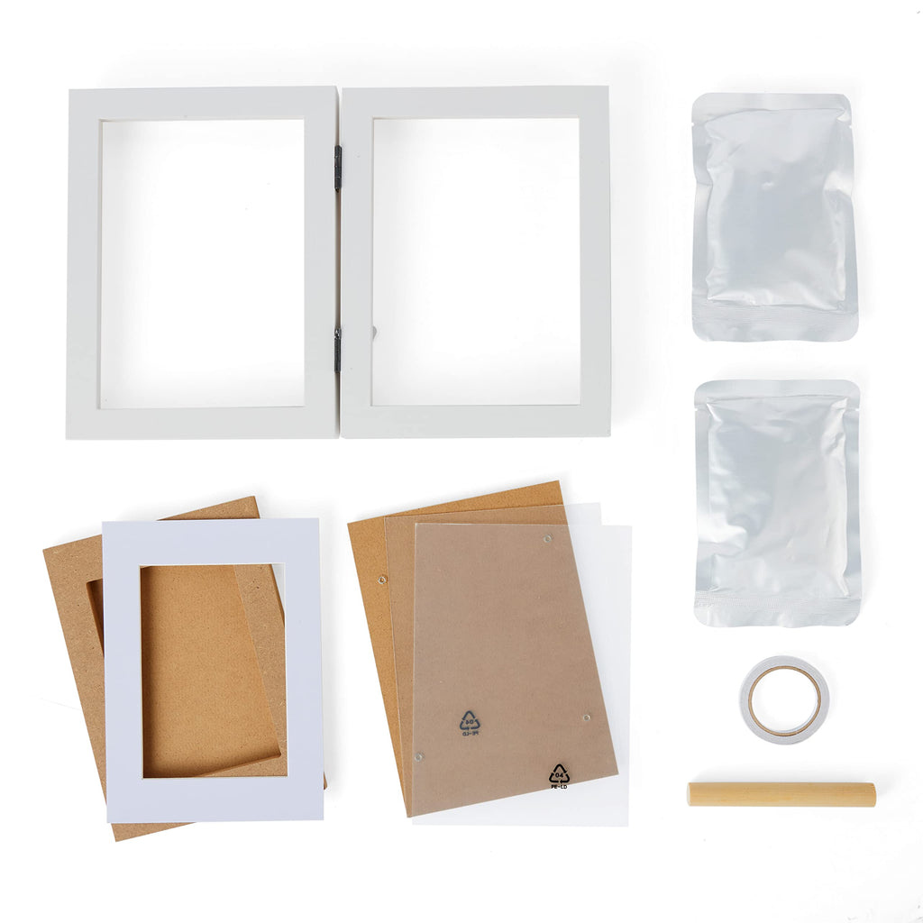 Chuckle Baby Hand and Footprint Kit - White Wooden Photo Frame (Fits 5x7 Pictures) with Air-Drying Clay, Roller and Instructions - Newborn Keepsake Gift