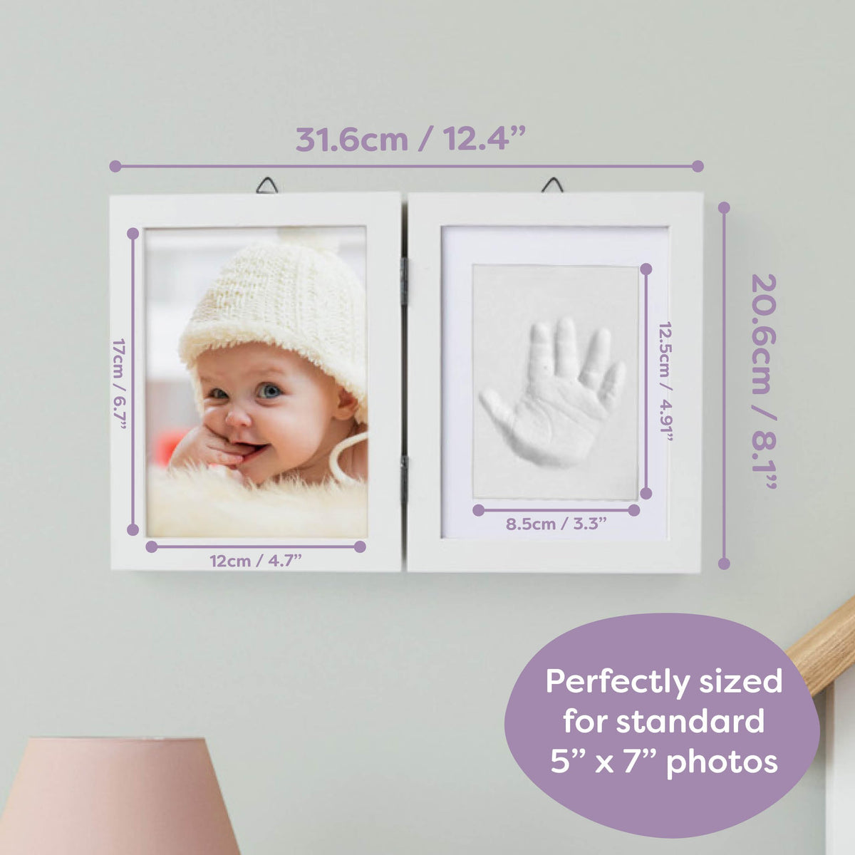 Chuckle Baby Hand and Footprint Kit - White Wooden Photo Frame (Fits 5x7 Pictures) with Air-Drying Clay, Roller and Instructions - Newborn Keepsake Gift