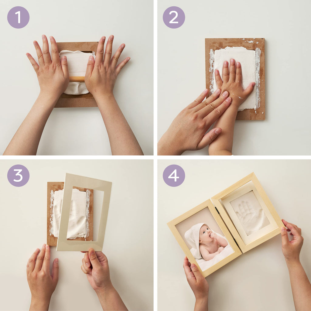 Chuckle Baby Hand and Footprint Kit - White Wooden Photo Frame (Fits 5x7 Pictures) with Air-Drying Clay, Roller and Instructions - Newborn Keepsake Gift