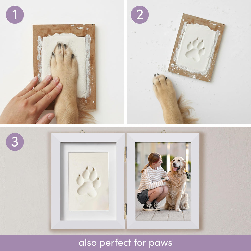Chuckle Baby Hand and Footprint Kit - White Wooden Photo Frame (Fits 5x7 Pictures) with Air-Drying Clay, Roller and Instructions - Newborn Keepsake Gift