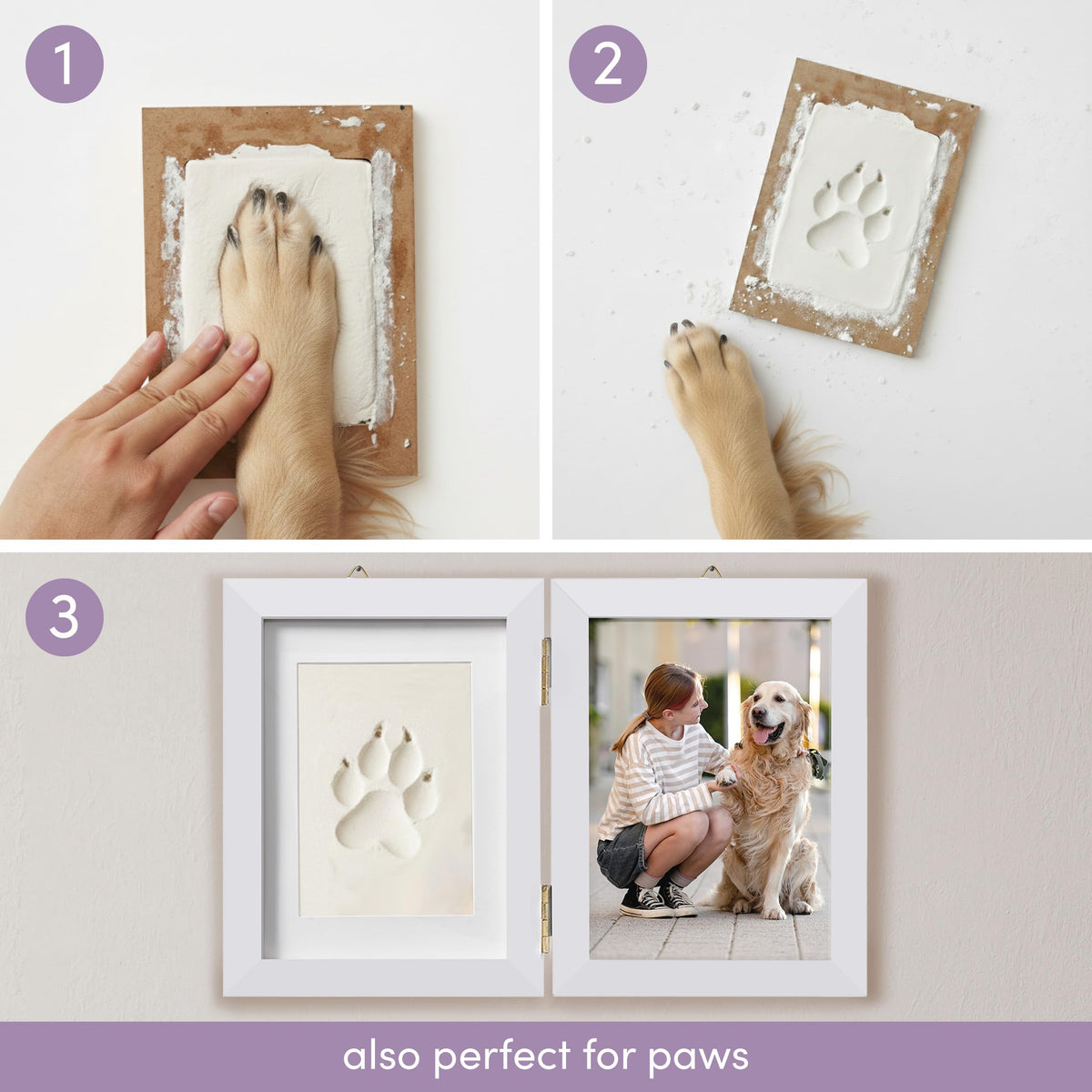 Chuckle Baby Hand and Footprint Kit - White Wooden Photo Frame (Fits 5x7 Pictures) with Air-Drying Clay, Roller and Instructions - Newborn Keepsake Gift